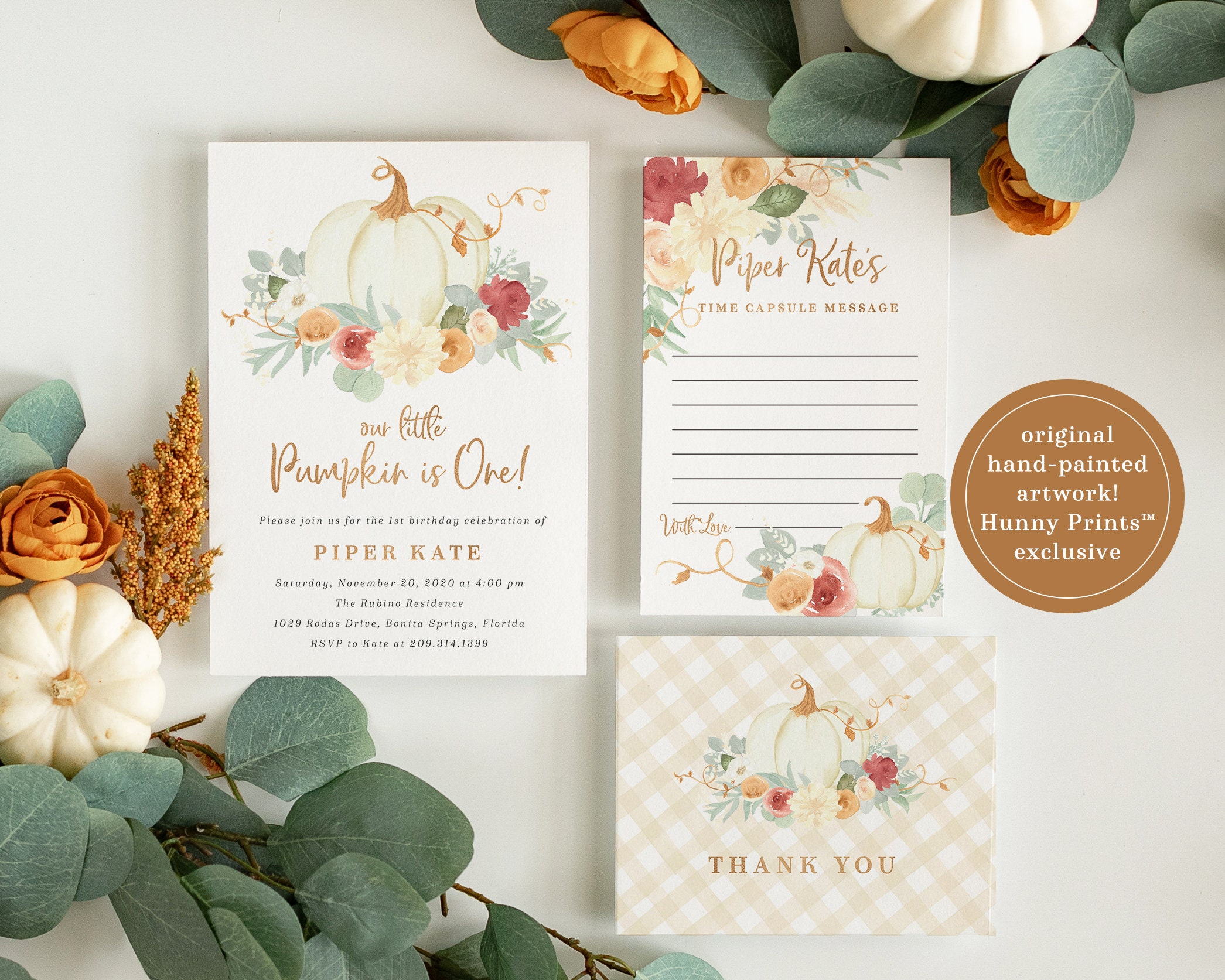 Pumpkin Birthday Invitation, Fall Little Invite, First Birthday, 1st - Piper