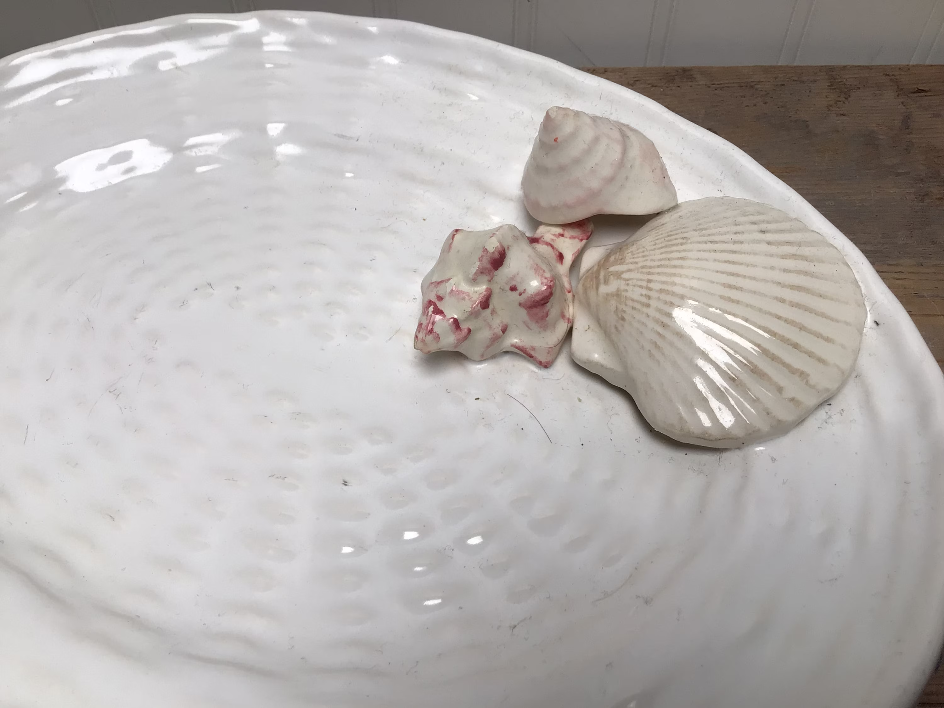 Briggs Pottery White Vintage Seafood Platter With Seashells