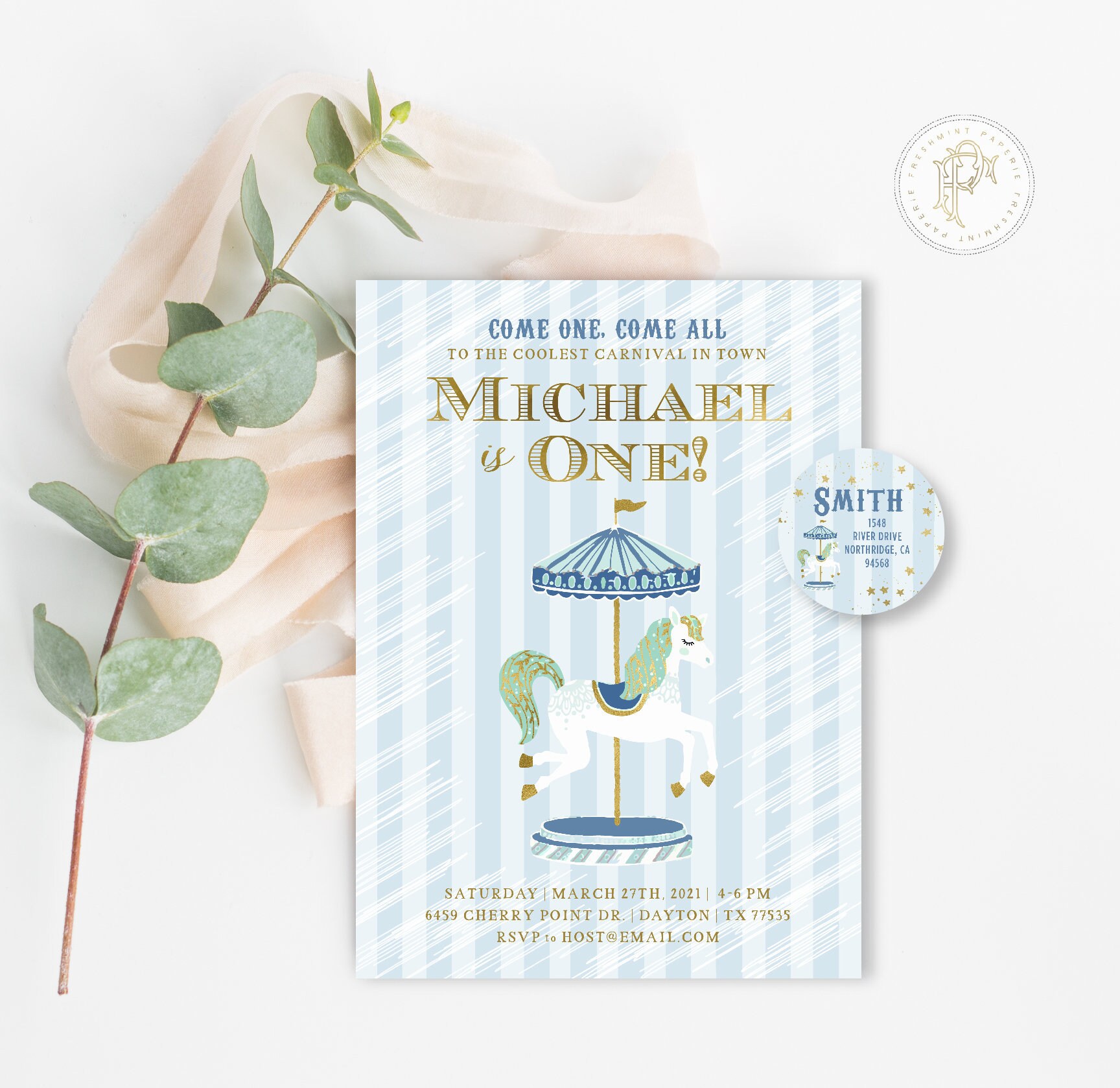 Carousel Invitation | Birthday Invitation Circus Carnival Boys Invite