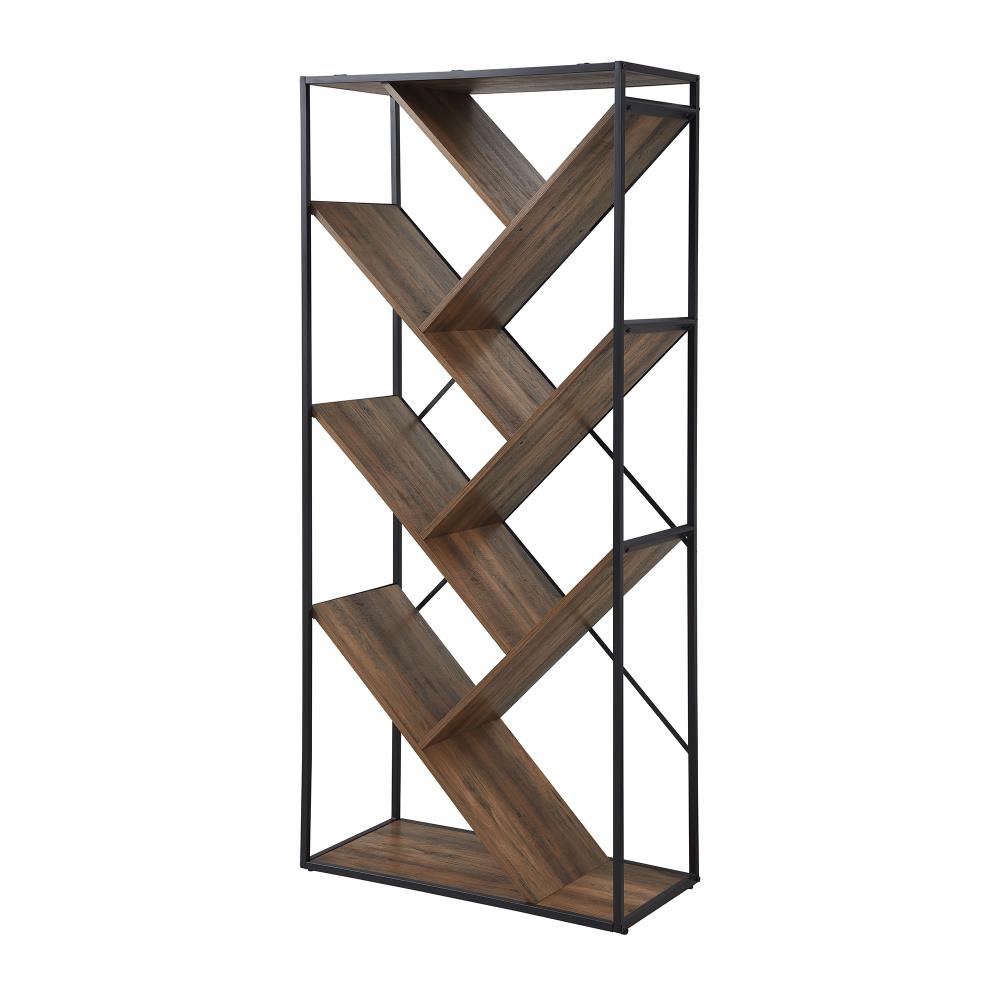 Walker Edison Reclaimed Barnwood Metal 10-Shelf Bookcase in Brown | LWS68VONRO