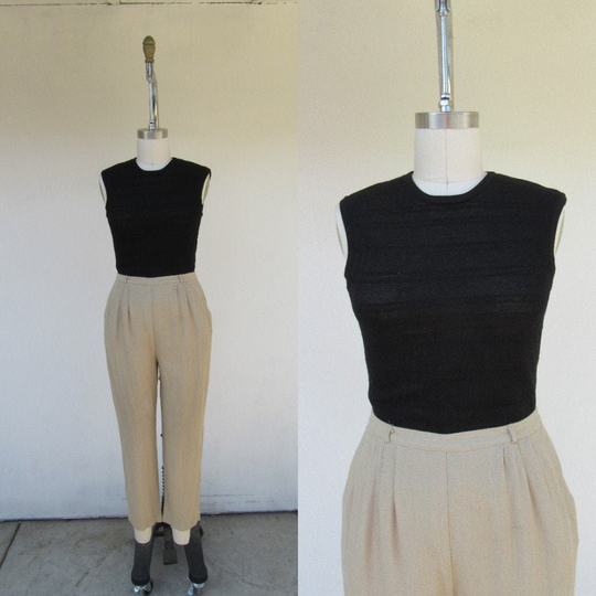90S Rayon Nylon Blend Knit Black Minimalist Top Blouse Shirt | Sleeveless L