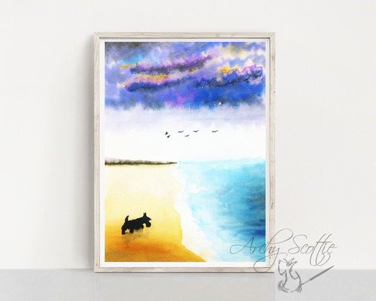 Scottie Dog Art Print Scottish Terrier "On The Beach' #120 Wall Decor