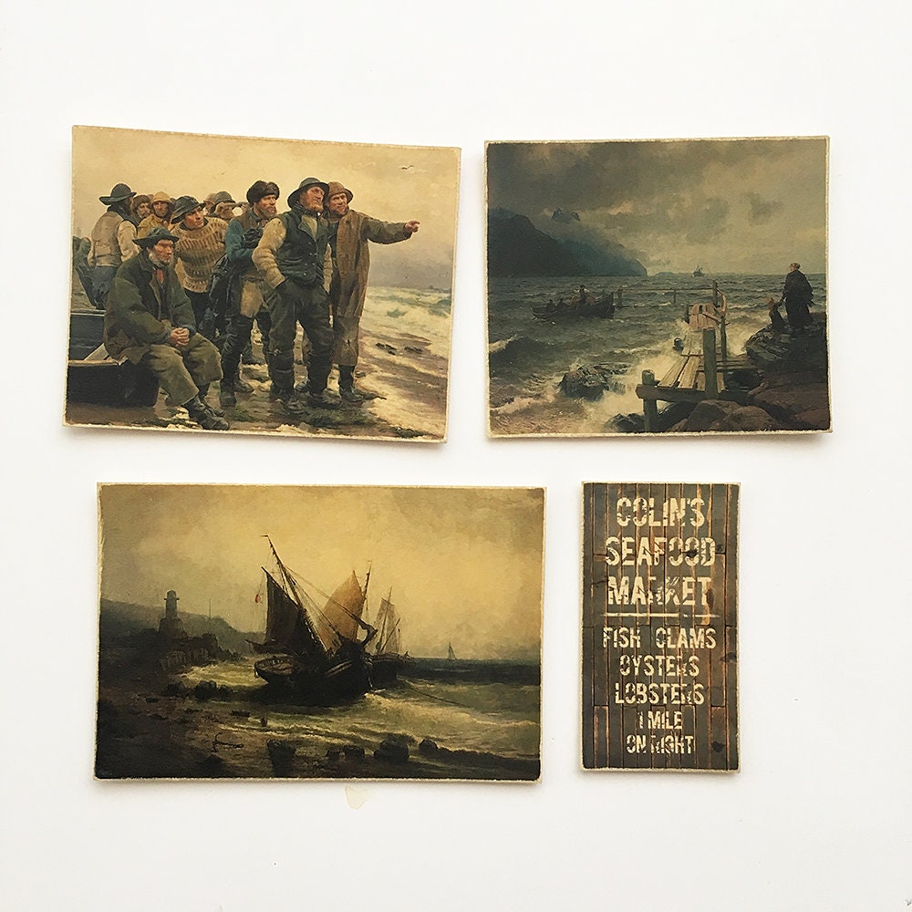 Miniature Artwork Dollhouse Art Prints Sea Set Of 4