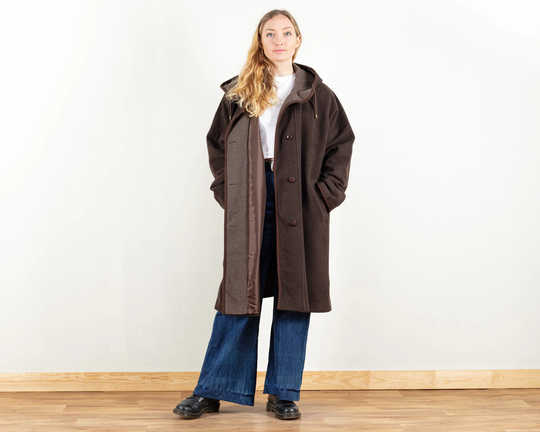 Vintage Brown Coat Women Wool Blend Hooded Insulated Coat Winter Vintage Outerwear Northerngirlstore Size Extra Large
