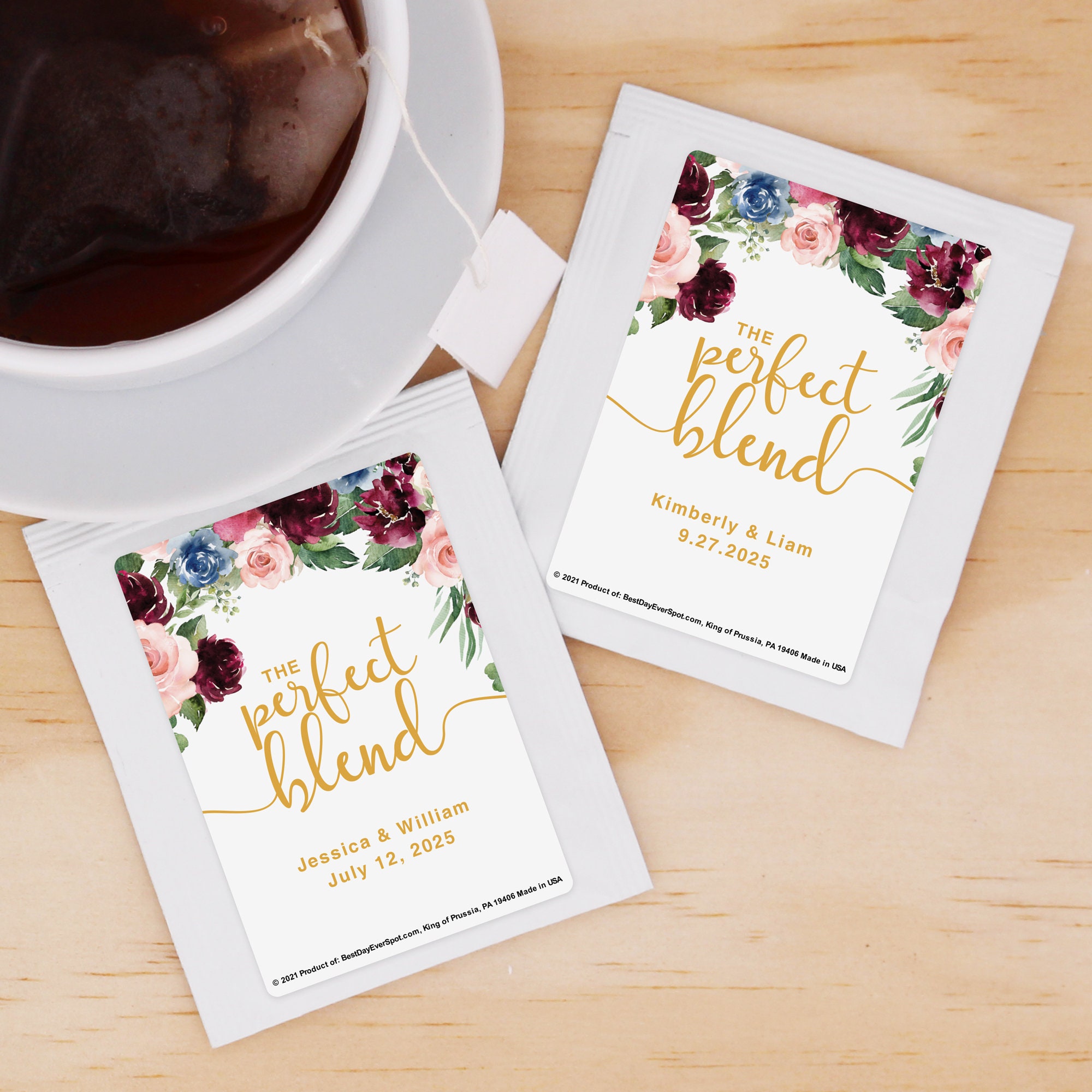 Perfect Blend Wedding Favors, Bridal Shower Tea Party Favor, Favor Tea, Floral Favors - Set Of 30