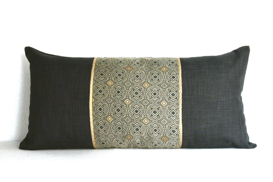 Lumbar Pillow Cover 12x24, Black Cover, Black Cushion Lumbar Throw Pillows For Couch, Rectangular Cushion, 12x20