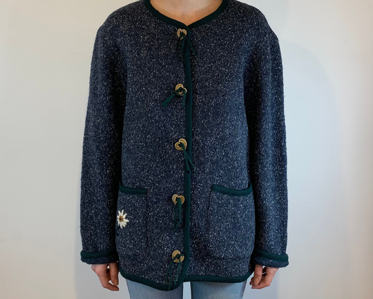 Vintage Wool Blend Blue Green Button Up Cardigan Jacket Size M-L Women Austria