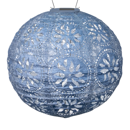 Round Geometric Fabric Solar LED Lantern: Blue by World Market