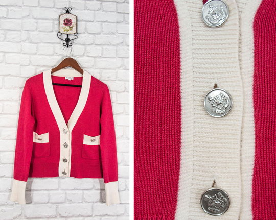 Claudie Pierlot Paris Wool Blend Knit Cardigan Sweater Silver Tone Buttons Size 1/Uk8-10/Us4-6/S