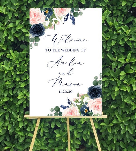 Navy & Blush Wedding Welcome Printable Or Printed With Free Shipping - Amelia Collection