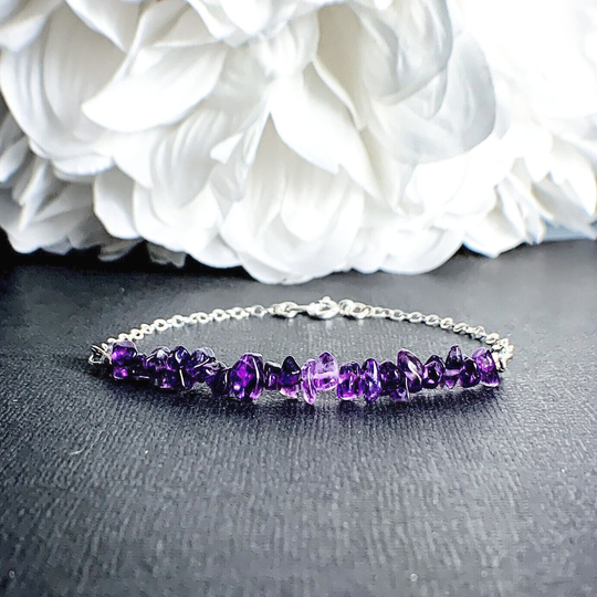Raw Amethyst Bracelet Anklet Jewelry Dark Natural Stone Gemstone Silver Chain