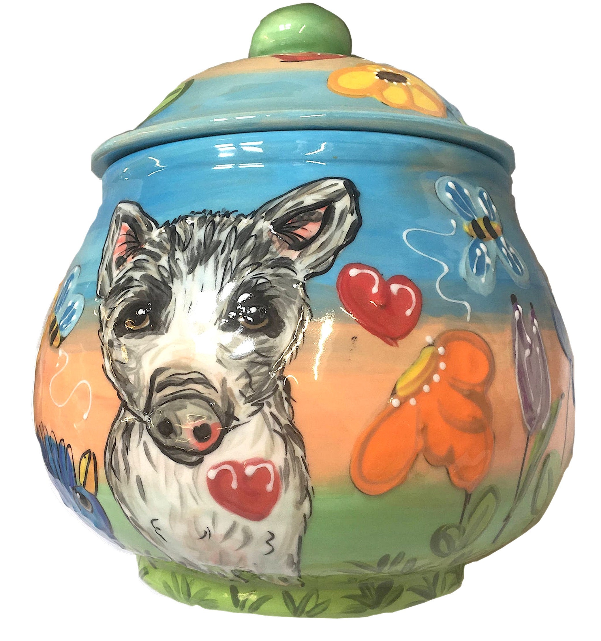 Pet Pig Urn, Hand Painted Portrait, Farm Animal Ceramic Jar, Ashes Container, Keepsake, Pottery Loss