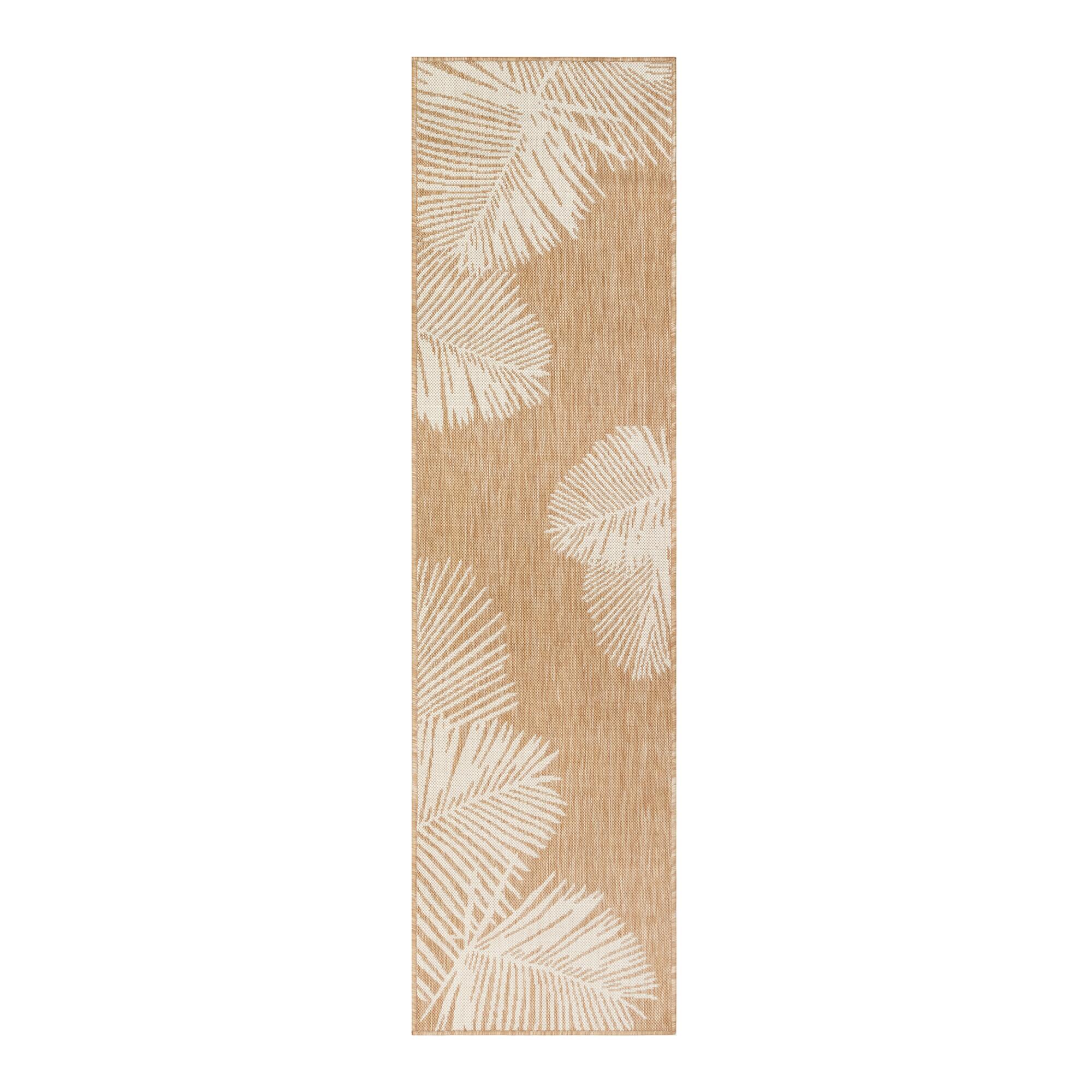 Natural and White Palm Leaves Indoor Outdoor Patio Floor Runner by World Market