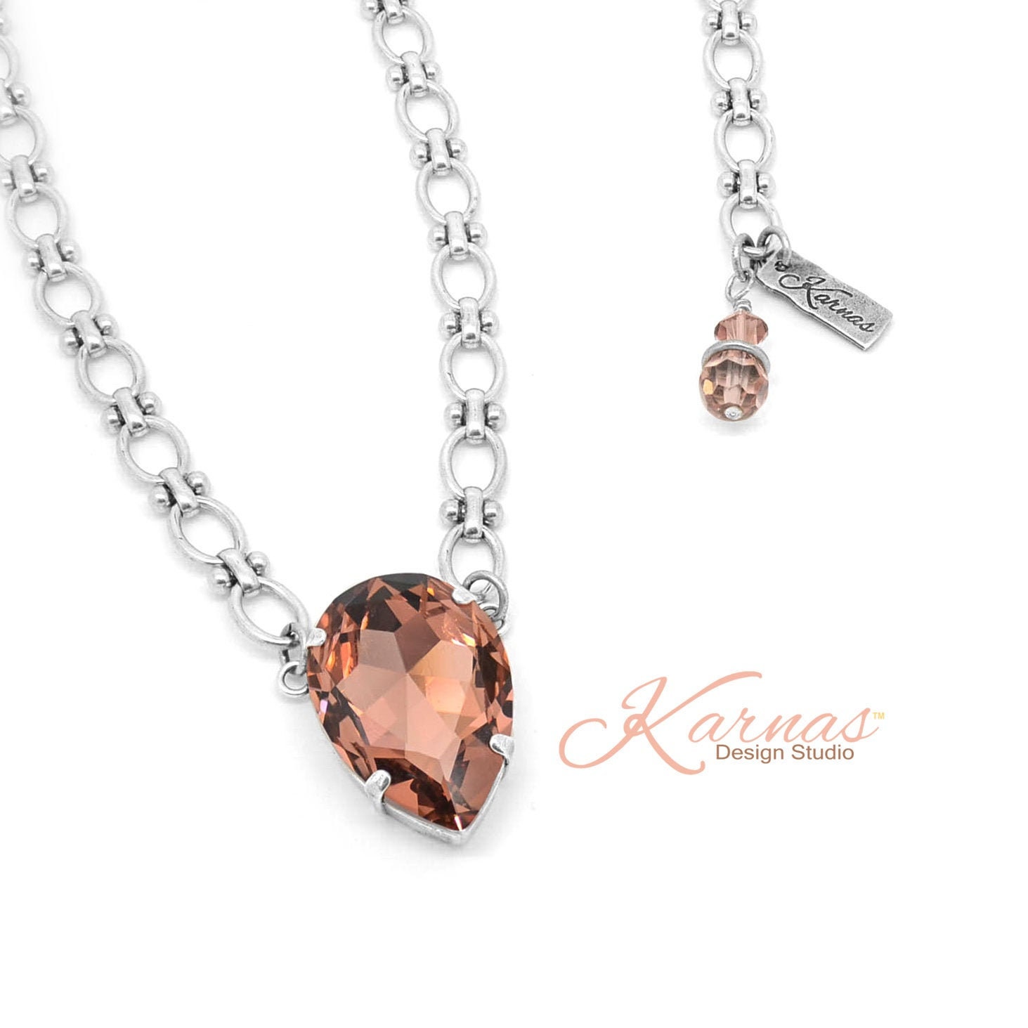 Blushed Antique 30X20mm Xl Pear Statement Chain Necklace Made With Crystal Antique Silver Karnas Design Studio Free Shipping
