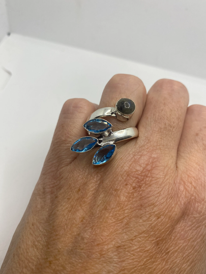 Vintage Labradorite & Blue Topaz Adjustable Ring