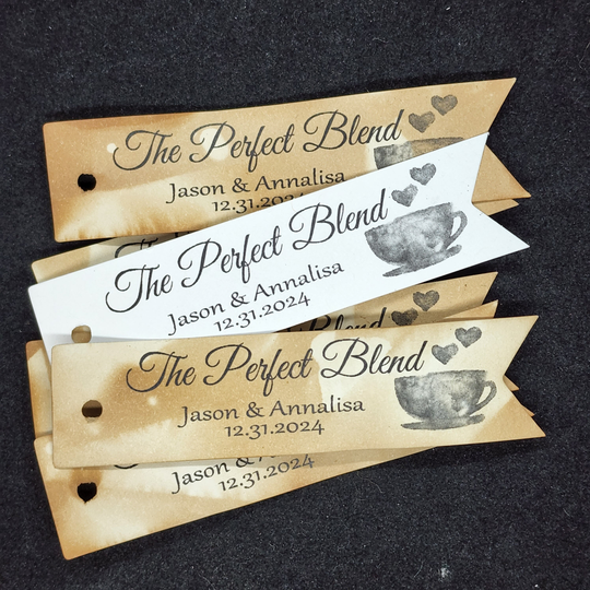 The Perfect Blend | My Pennant Tag, Flag Tag 3/4" X 3" Personalized Wedding Shower Engagement Favor, Were Engaged