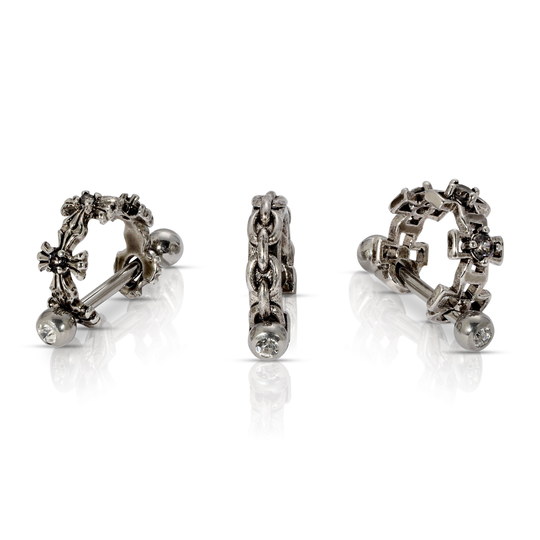 18G Surgical Steel Ear Piercing Titanium Implant Grade Stud Cz Cartilage Goth Screw Back Cross Helix