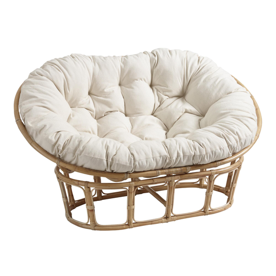 Oatmeal Elora Double Papasan Chair Cushion: White - Cotton by World Market