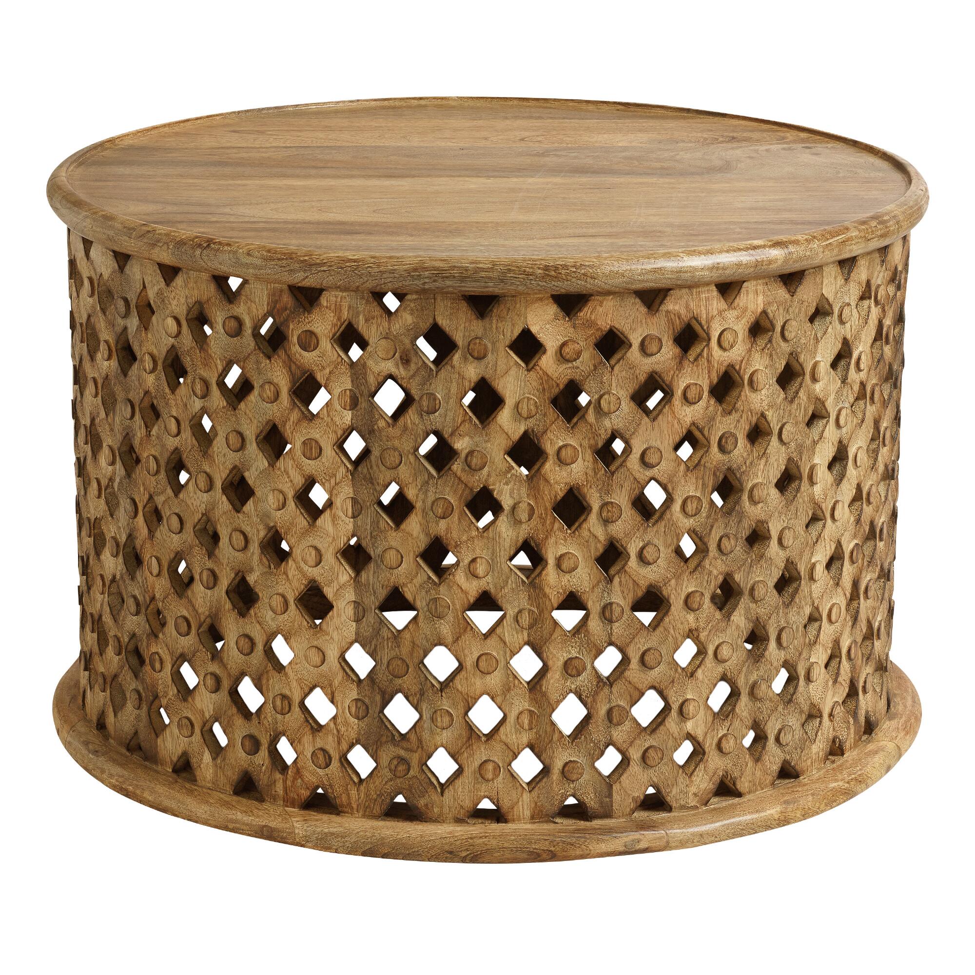 Round Lattice Carved Wood Coffee Table: Brown by World Market