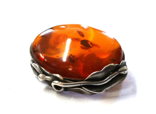 Large Amber Sterling Silver Artisan Pin/Brooch