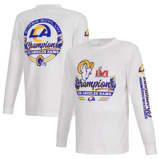 Men's Fanatics Branded White Los Angeles Rams Super Bowl LVI Champions Screen Printed Long Sleeve T-Shirt, Size: 2XL