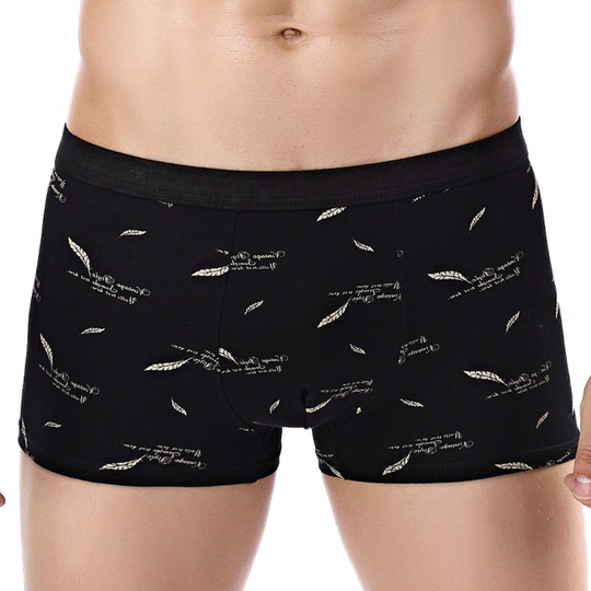 Men Underwear Floral Print Skin-friendly Cotton Blend U Convex Boxer Briefs for Men - black, xl