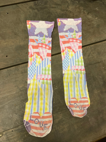 1970S Hippie Socks Tube Skater Love Peace Patriotic Flowers USA Statue Of Liberty