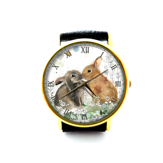 Bunny Love Leather Watch, Ladies Unisex Vintage Rabbit Jewellery