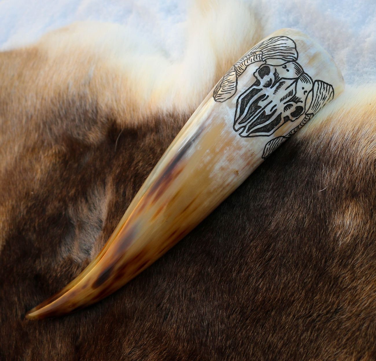 Ram Skull Carved Engraved Drinking Horn Mug Cup Cow Celt Viking Fantasy Vikings Medieval Historical Drink Beverage Alcohol Banquet Feast
