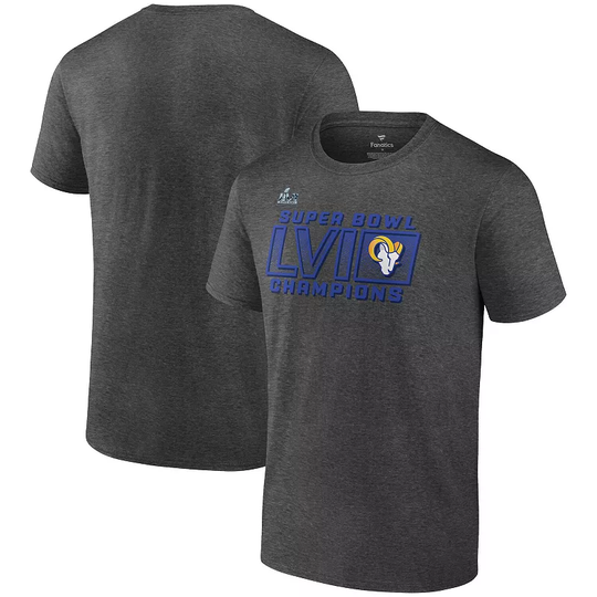 Men's Fanatics Branded Heathered Charcoal Los Angeles Rams Super Bowl LVI Champions Fumble T-Shirt, Size: 4XL, Grey