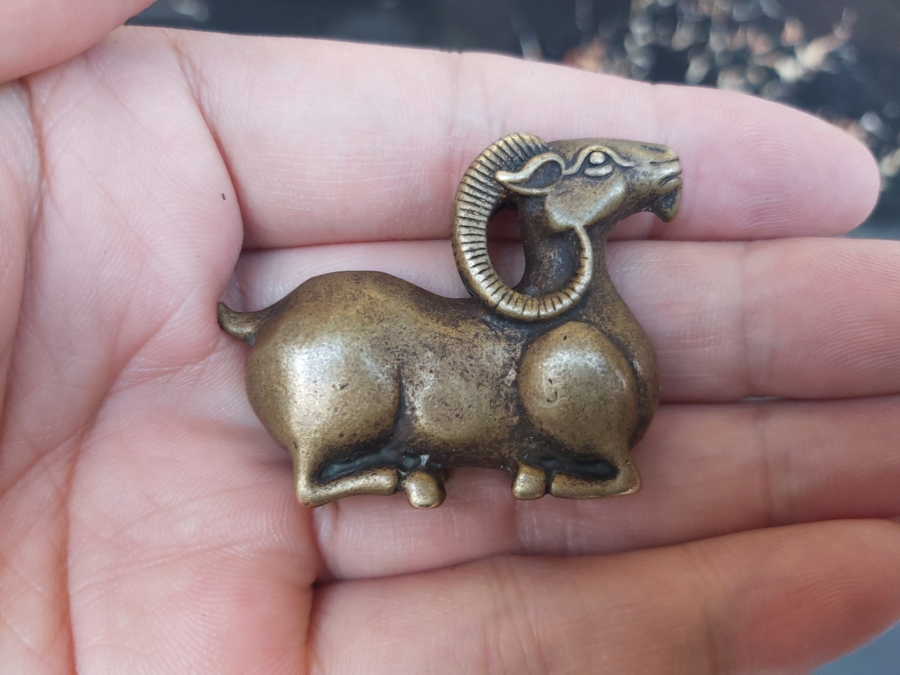 Vintage | Brass Bronze Ram Sheep Metal Figurine Statue Home Decor Copper Ornament Tea Pet Argali