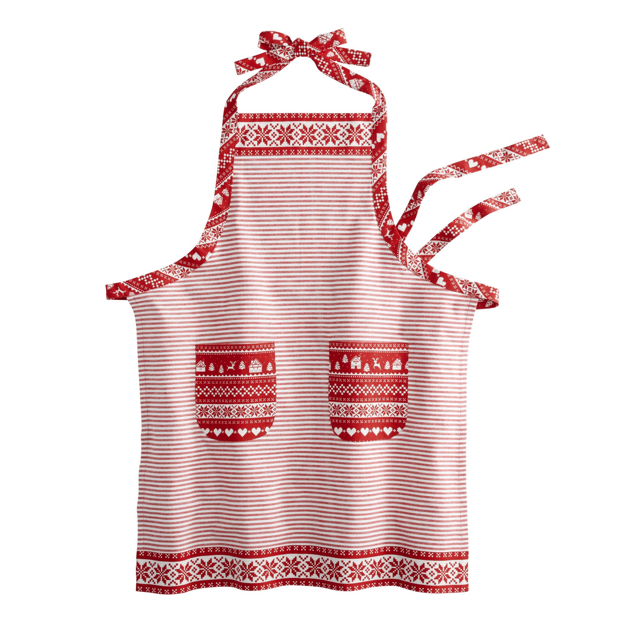 Red and White Fair Isle Stripe Apron: Red/White - Cotton by World Market