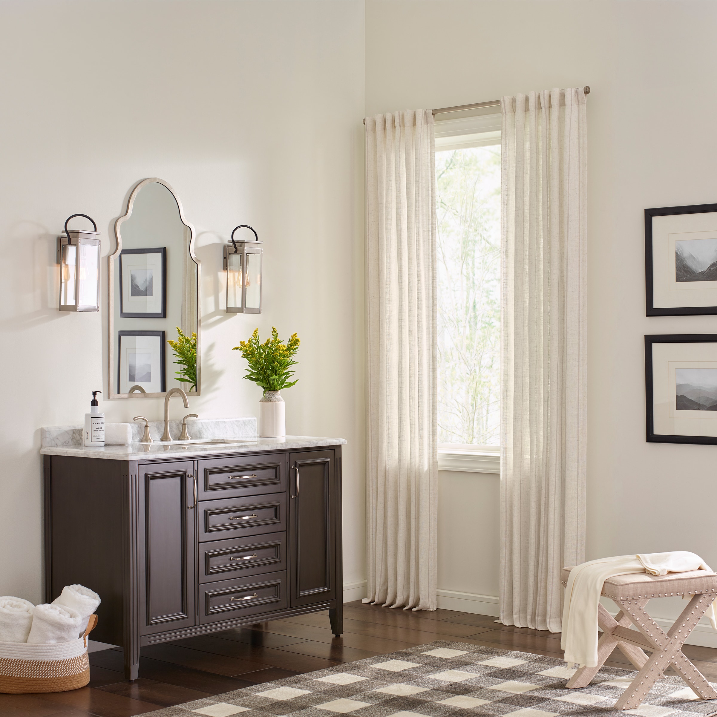 allen + roth 95-in Taupe Polyester Blend Light Filtering Back Tab Single Curtain Panel in Brown | 3728108