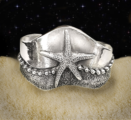 starfish Wave Bracelet in Polished Pewter