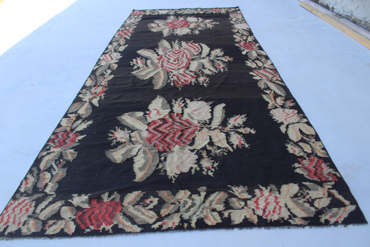 6x14 Vintage Runner, Ethnic Kilim Karabagh Floral Vintage Wide Runner/N-611 5'7"x14' Ft