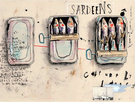 Sardines - Fine Art Print Of Original Mixed Media Illustration