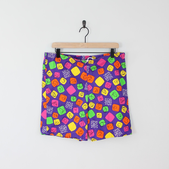 Vintage 80S Abstract Shorts, Size Medium, Colorful Shorts