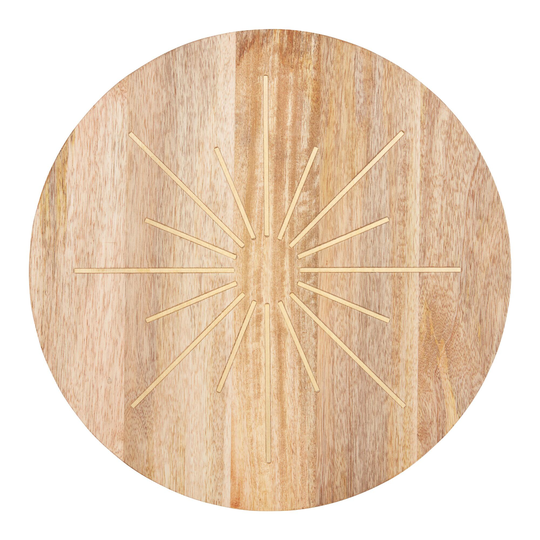 Round Acacia Wood Sunrise Inlay Serving Board: Brown by World Market