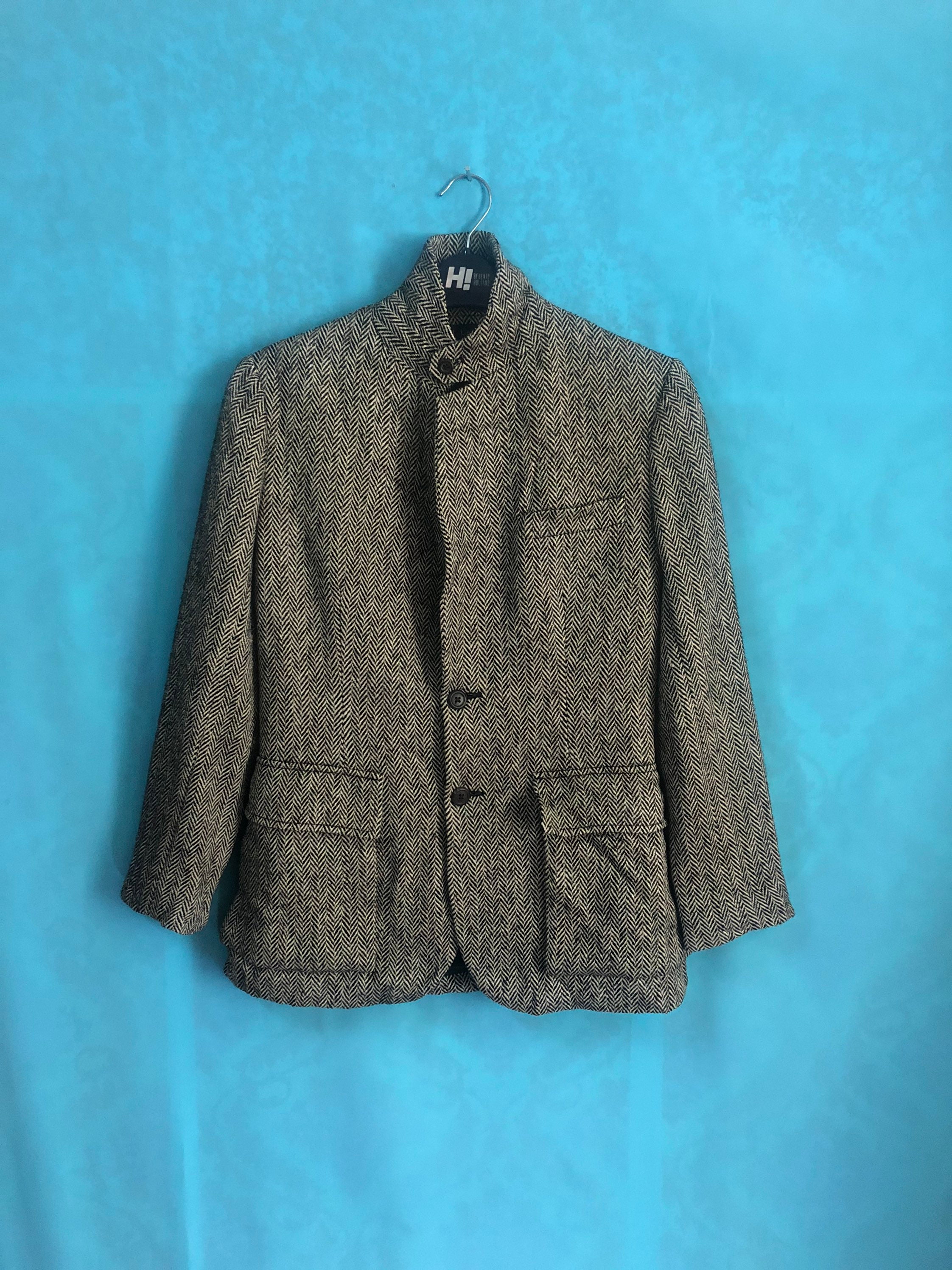 Vtg Ralph Lauren Herringbone Wool Blend Two Tone Black/Cream Jackets Coats Blazer Size 7 #33