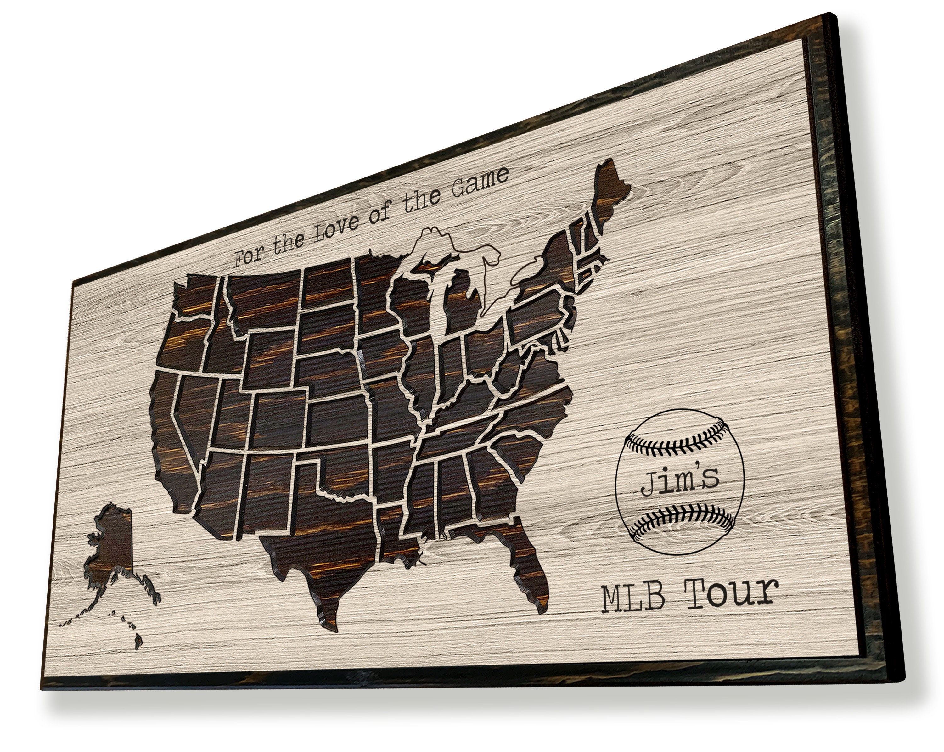 Personalized Baseball Map For Fans, Mlb Road Trip Map, Us Stadium Tour Across The Us, Wood Art Fans