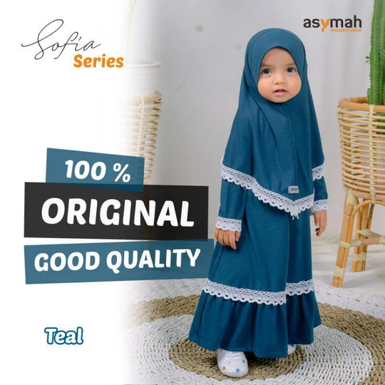0-3 Years Old Baby Hijab & Dress Teal Colour Sofia Series