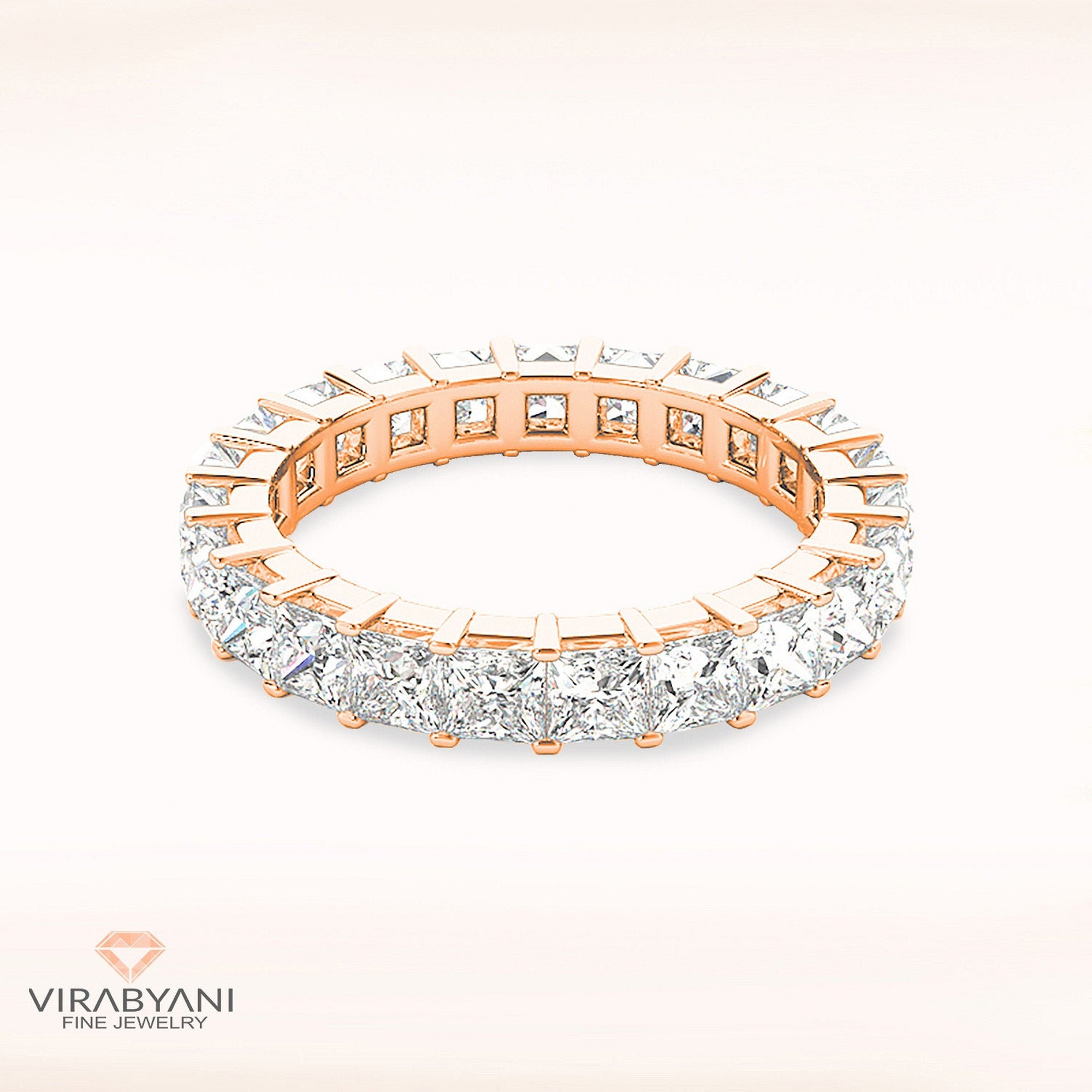 5.00 Ctw Diamond Eternity Band - 14K/18K Solid Rose Gold | Prong Set Wedding Ring Modern Infinity Design