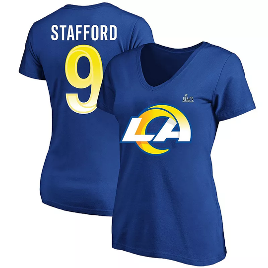 Women's Fanatics Branded Matthew Stafford Royal Los Angeles Rams Super Bowl LVI Plus Size Name & Number V-Neck T-Shirt, Size: 4XL, Blue