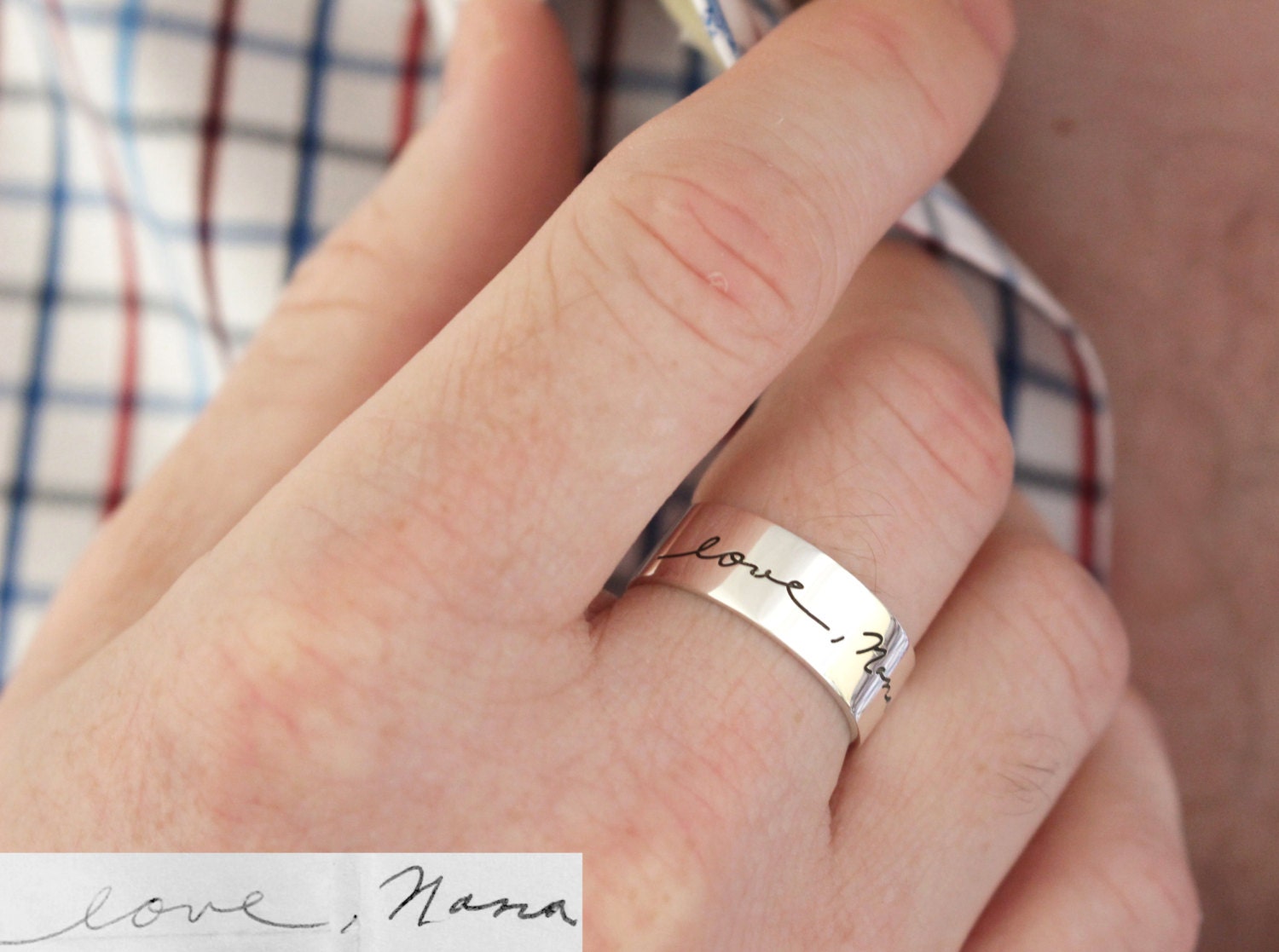 Actual Handwriting Ring Eternity Memorial Custom Signature Men Wedding Band Unisex Fathers Ring Rm23