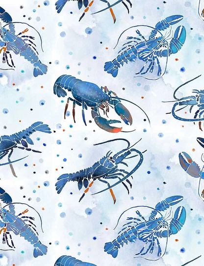Ocean Blue Lobsters - # Cd1301 White By Timeless Treasures 100% Cotton Woven Fabric Choose Your Cut