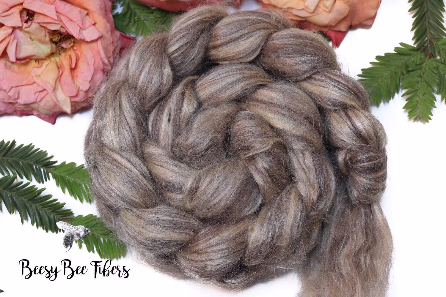 Bark- Wool Roving Signature Blend Bfl, Tussah Silk, Flax, Natural Undyed Combed Top For Spinning Felting Luxury Fiber - 4 Oz