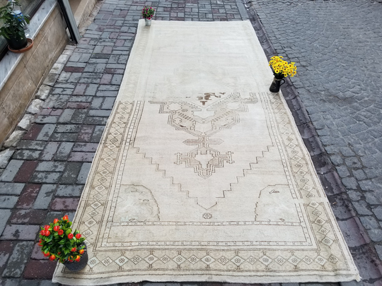 Turkish Runner Rug, 5 X 11'5" Ft, 152 347 cm Handmade Vintage Large Oushak Decarative Soft Color, #8057