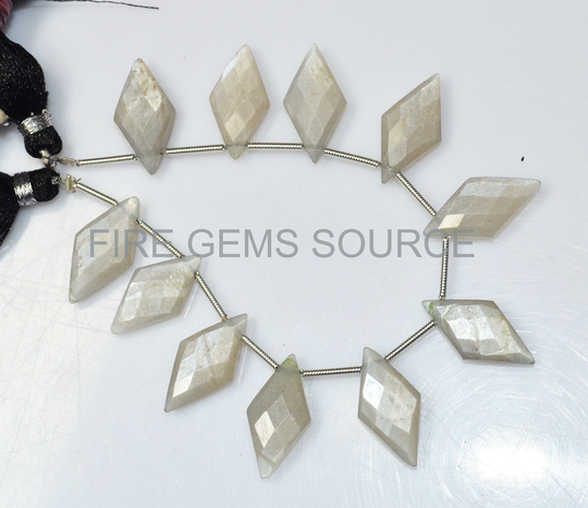 Natural Grey Moonstone Faceted Diamond Shape Briolettes, Beads, 10x20mm, Bl47Fgs76