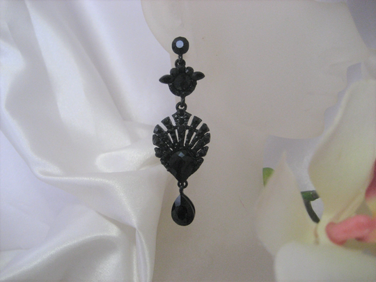 Jet Black, Crystal, Rhinestone, Dangle Drop, Chandelier Earrings, Bridal, Prom, Wedding, Bridesmaid, 3" Long, Accessories