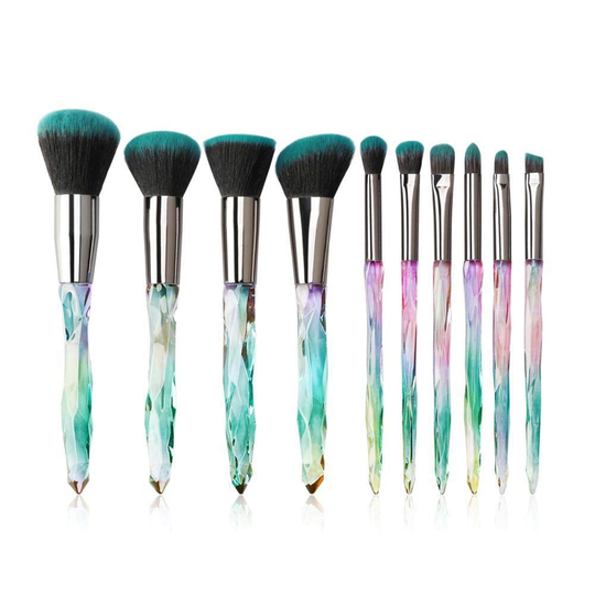 10Pcs Cosmetics Foundation Blending Blush Face Powder Lip Brush Cosmetic Tool - gradient + black purple brush hair